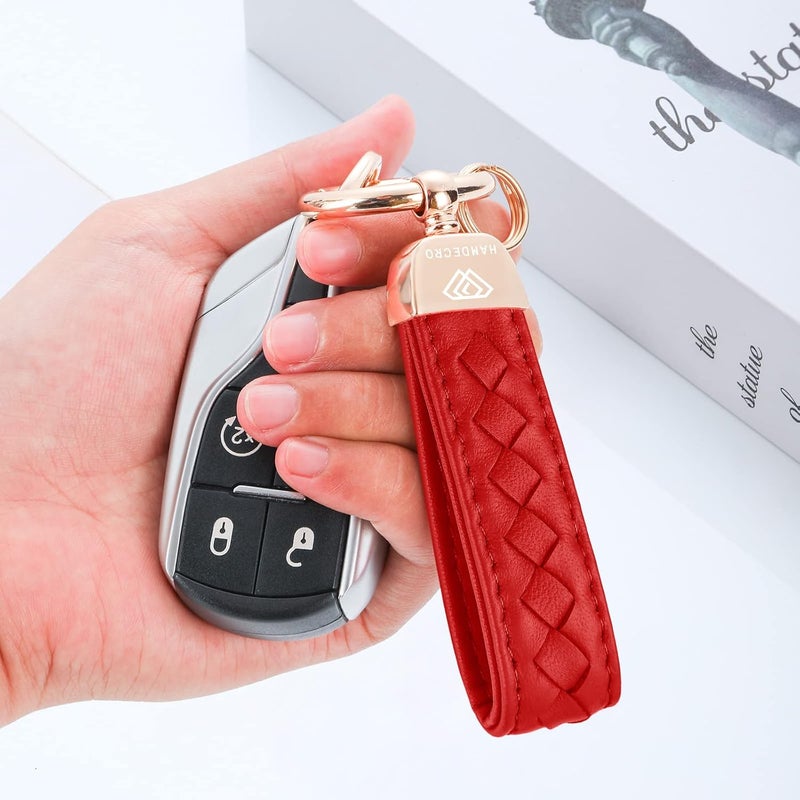 Hamdecro Store Genuine Leather Keychains, Handmade Knit Sheepskin Car Key chains for Women, Universal Key Fob Holder with 360 Degree Rotatable, Anti-Lost D-Ring, 2 Keyrings and 1 Screwdriver – Red - Image 5